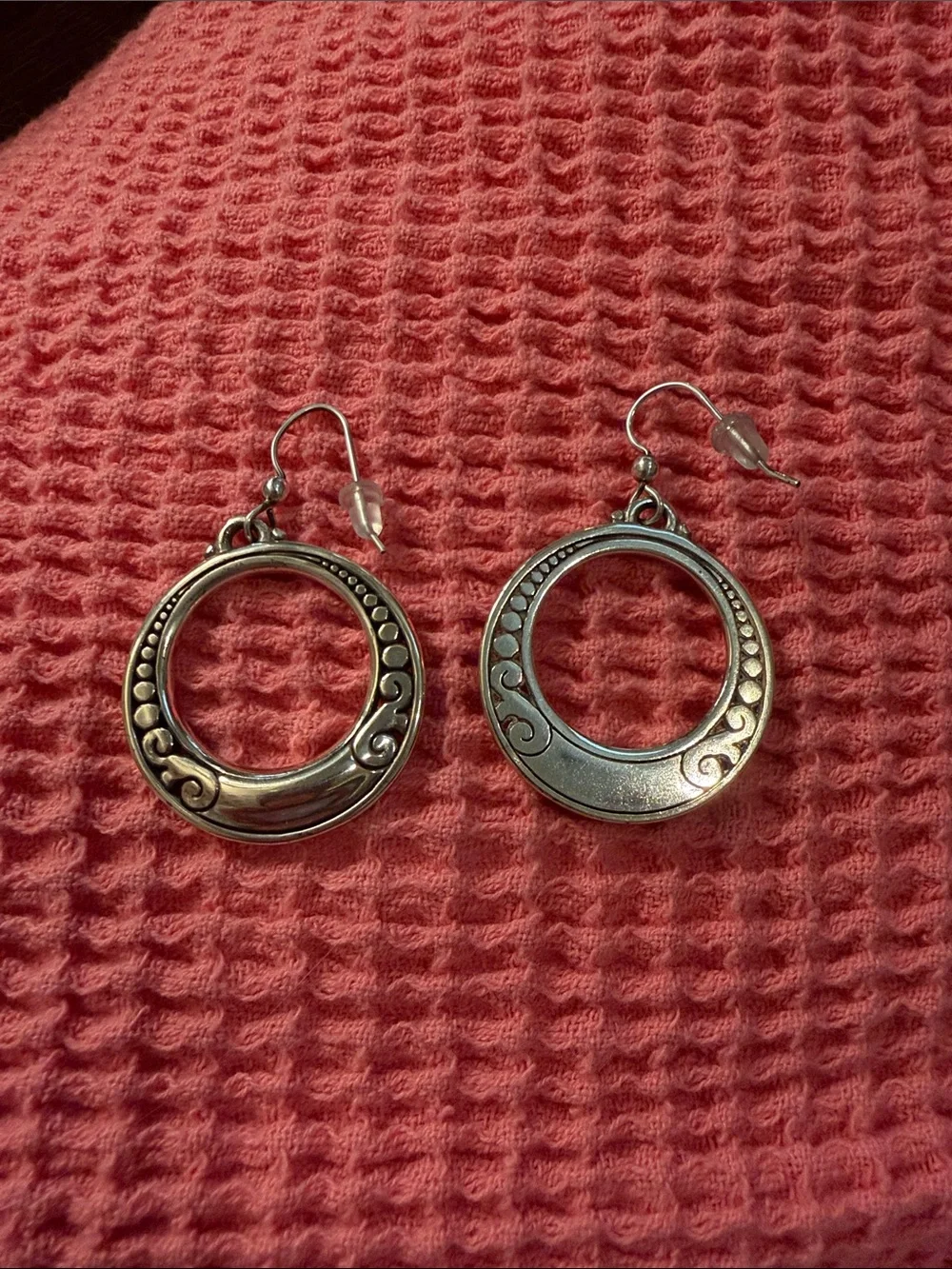 Brighton Silver-Tone Scrollwork Open Circle Drop Earrings